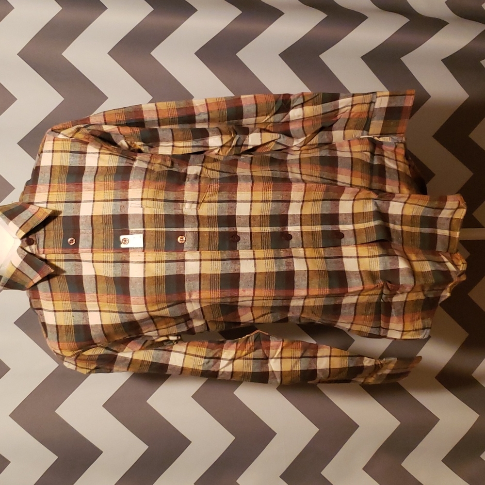 Vintage Plaid Button-Up Shirt in Mustard, Brown & Olive